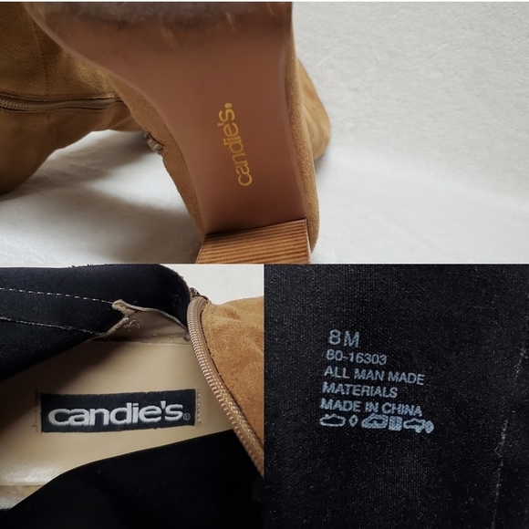 VINTAGE 90s Candies Caramel Faux Suede Stacked Heel Square Toe Knee High Boots 8 - Picture 16 of 16